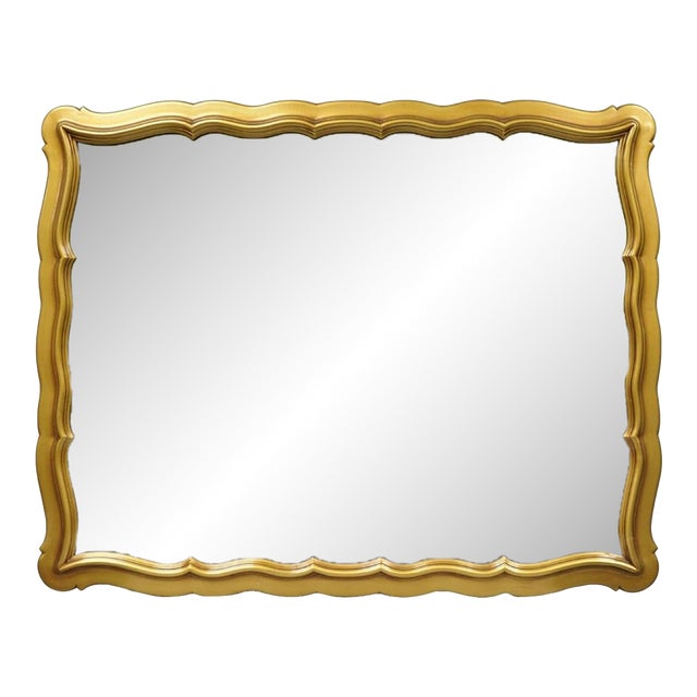 Vintage Hollywood Regency Gold Scalloped Serpentine Wood Frame Wall Mirror For Sale