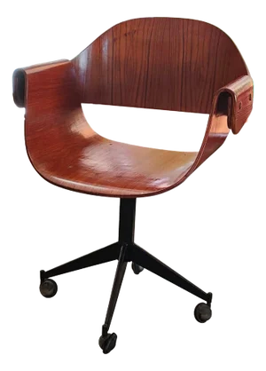 Curved Wood Swivel Armchair by Carlo Ratti, 1950s