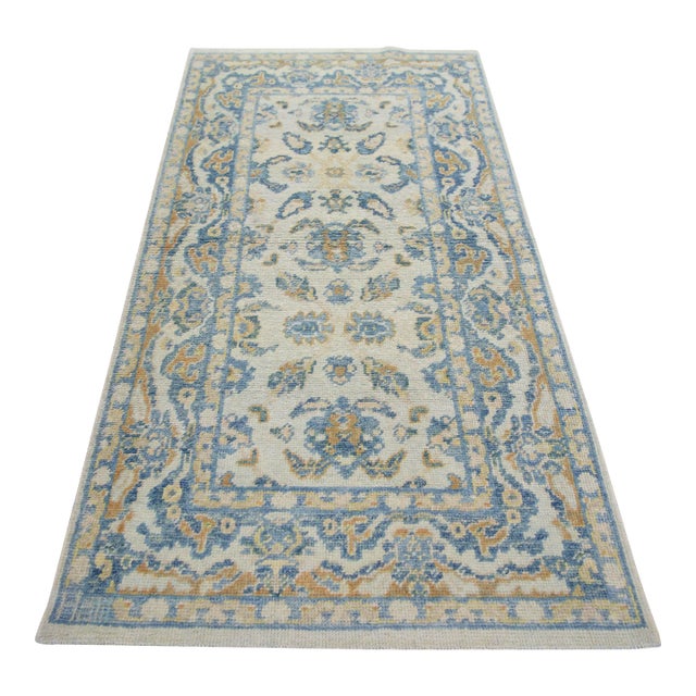 Modern Turkish Oushak Rug 3'2" x 7'1" For Sale