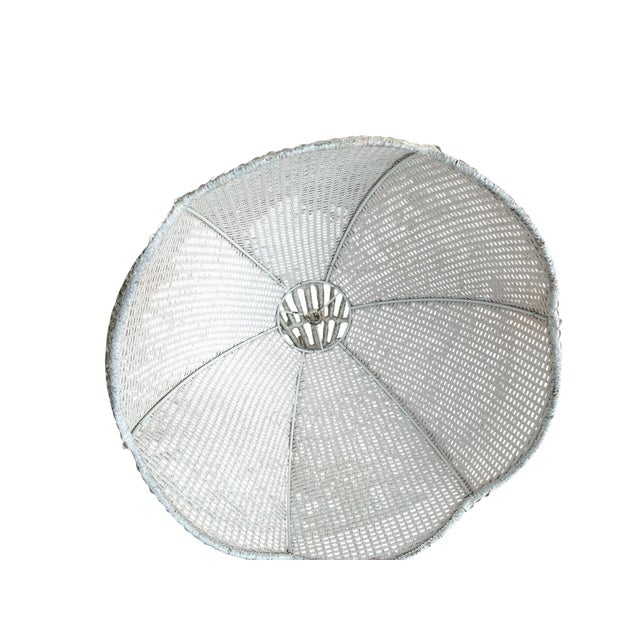Pair of Vintage White Woven Wicker Lamp Shades | Coastal Rattan Empire Shades | Cottage & Farmhouse Lighting For Sale - Image 4 of 7
