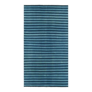 Rug & Kilim's Oversized Contemporary Dhurrie Rug in Blue Geometric Stripes - 9x12 For Sale