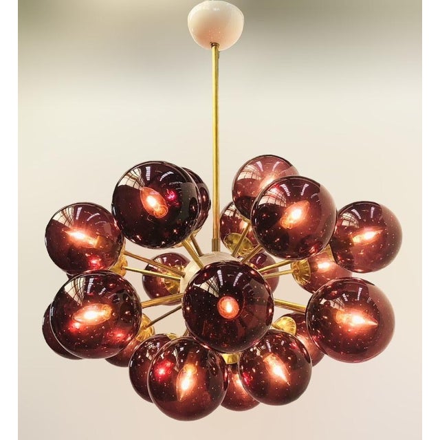 Fabio Ltd 21st Century Ovale Natural Brass Amethyst Bubbles Murano Sputnik Chandelier by Fabio LTD For Sale - Image 4 of 6