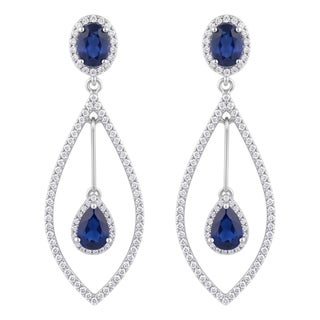 Natural Sapphire 4.11cts & Diamond 1cts Earring in 14k Gold For Sale