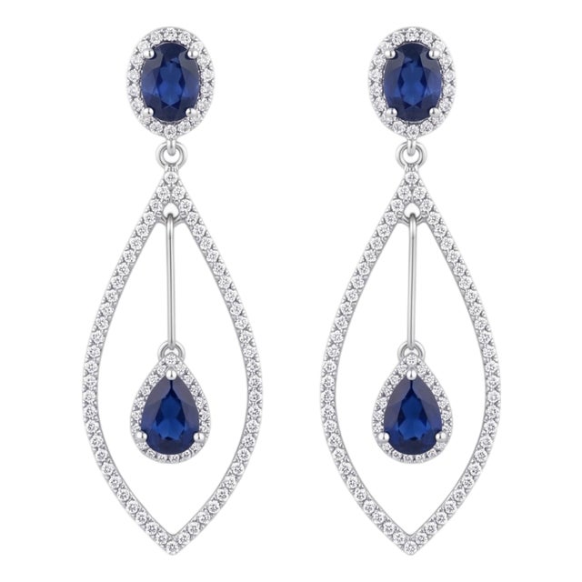 Natural Sapphire 4.11cts & Diamond 1cts Earring in 14k Gold For Sale