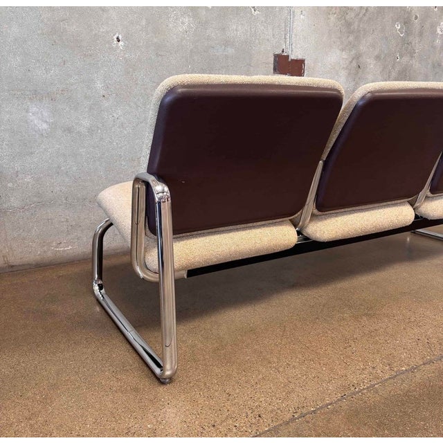 Metal 1980s Postmodern Steelcase Chrome & Oatmeal Tweed 3 Seater Sofa #2 For Sale - Image 7 of 9
