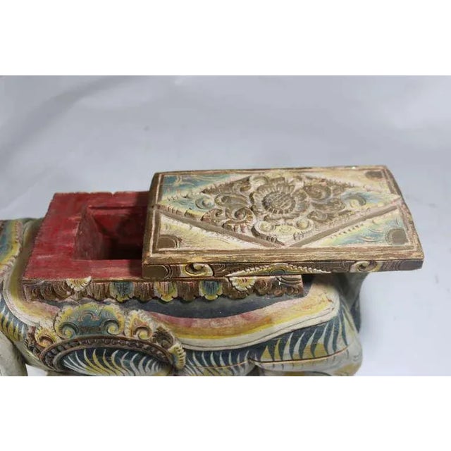 Folk Art Large Indonesian Carved Colorful Wood Mythical Animal Figural Box For Sale - Image 3 of 7