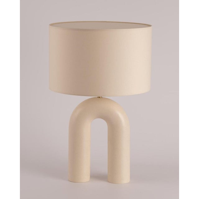 Not Yet Made - Made To Order Ecru Ceramic Arko Table Lamp with Grey Olive Lampshade by Simone & Marcel For Sale - Image 5 of 17