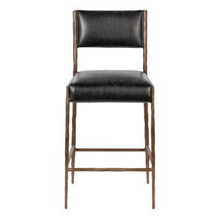 Black Leather & Bronze Counter Stool For Sale