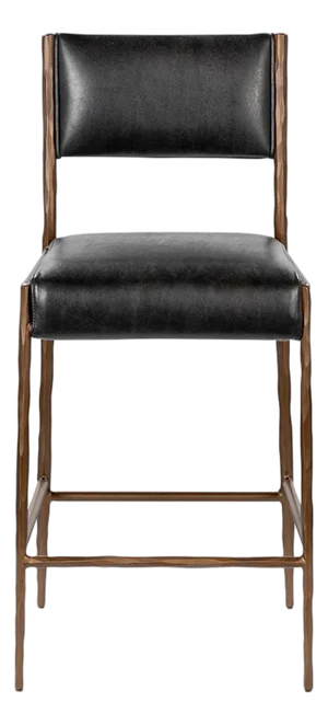 Black Leather & Bronze Counter Stool