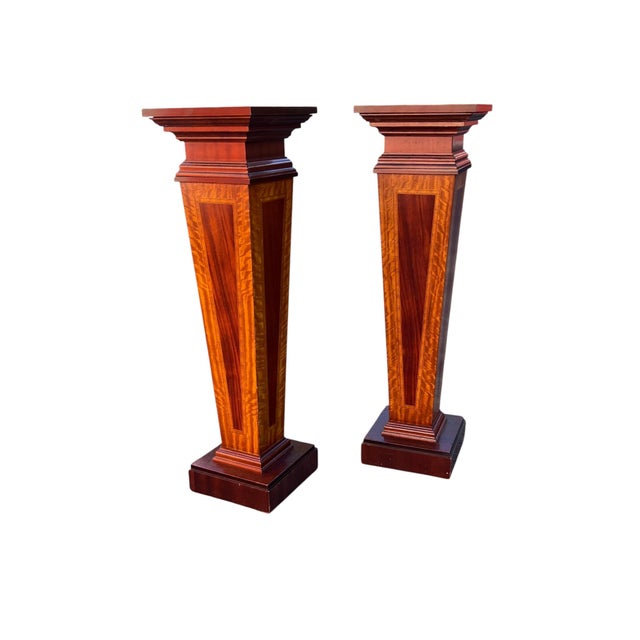 Late 20th Century Late 20th Century Pair Mahogany Inlaid Pedestals For Sale - Image 5 of 15