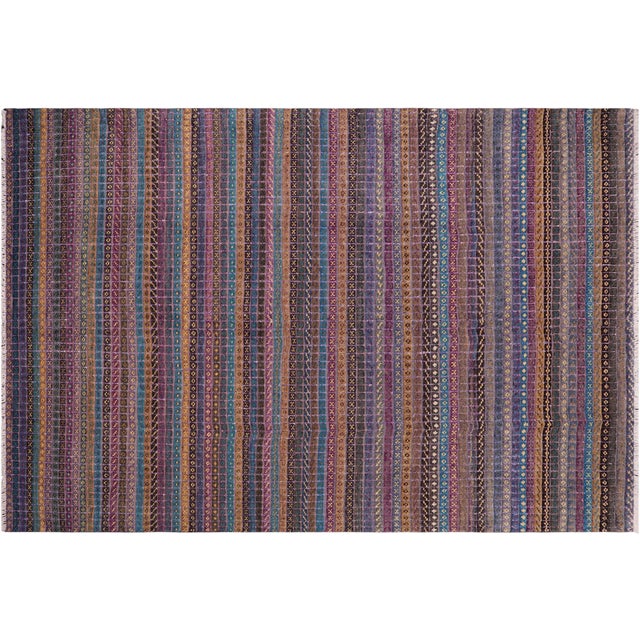Purple Boho Chic Purple/Blue High Low Wool & Silk Rug - 8'11'' X 12'3'' For Sale - Image 8 of 9