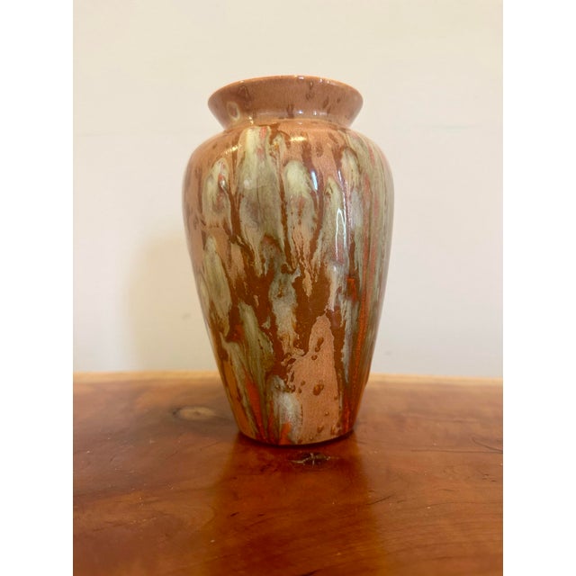 Vintage Drip Glaze Studio Pottery Vase in Orange & Ash Tones For Sale - Image 4 of 6