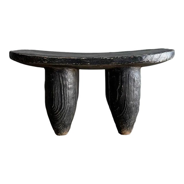 Vintage Black Painted African Stool For Sale