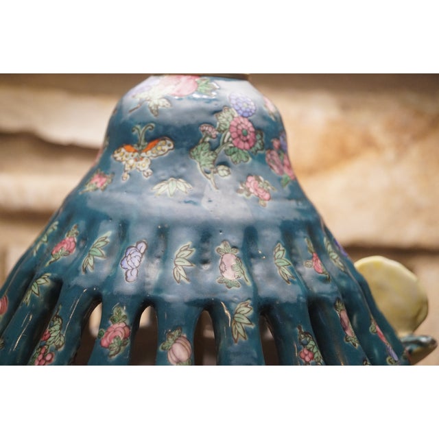 Blue 1950s Chinese Ceramic Birdcage Lamp For Sale - Image 8 of 13