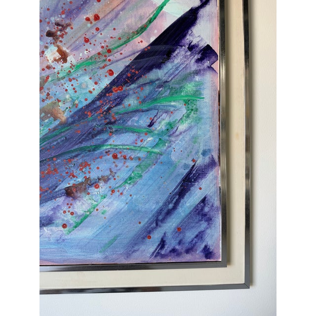 Metal 1970s Mid-Century Abstract Expressionist Acrylic on Canvas Painting, Framed For Sale - Image 7 of 13