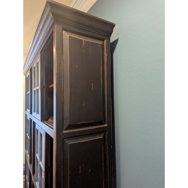 Bramble Co Distressed Mahogany Black Bookshelf With Sliding Glass Doors For Sale - Image 9 of 15