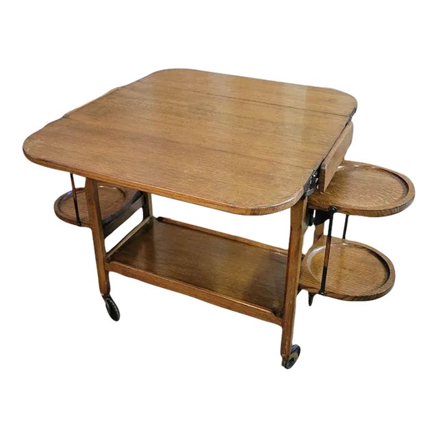 1950’s English Trolley Bar Cart With Leaves & Cake Shelves For Sale