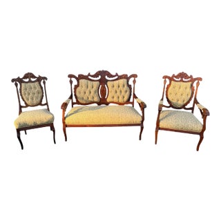 Late 19th Century Victorian Parlor Furniture - Loveseat and 2 Chairs - Set of 3 For Sale