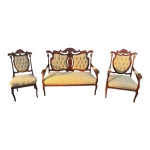 Late 19th Century Victorian Parlor Furniture - Loveseat and 2 Chairs - Set of 3