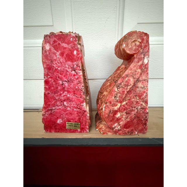 Late 20th Century Pink Italian Alabaster Scroll Bookends For Sale - Image 4 of 11