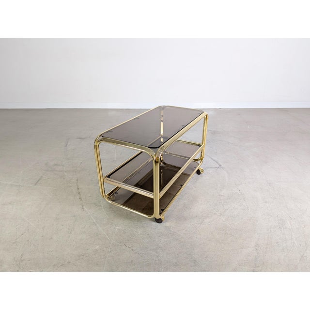 Mid-Century Modern Serving Trolley in Brass and Glass, Italy, 1970s For Sale - Image 5 of 10