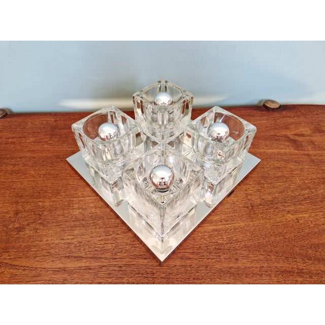 Mid-Century Modern Ice Cube Square Ceiling Light in Chromed Metal and Glass from Peill & Putzler, 1970 For Sale - Image 3 of 17