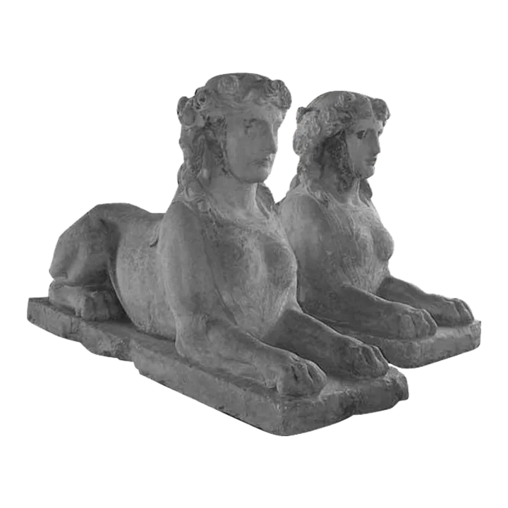 Pair of French Louis XVI Limestone Sphinx Garden Statues