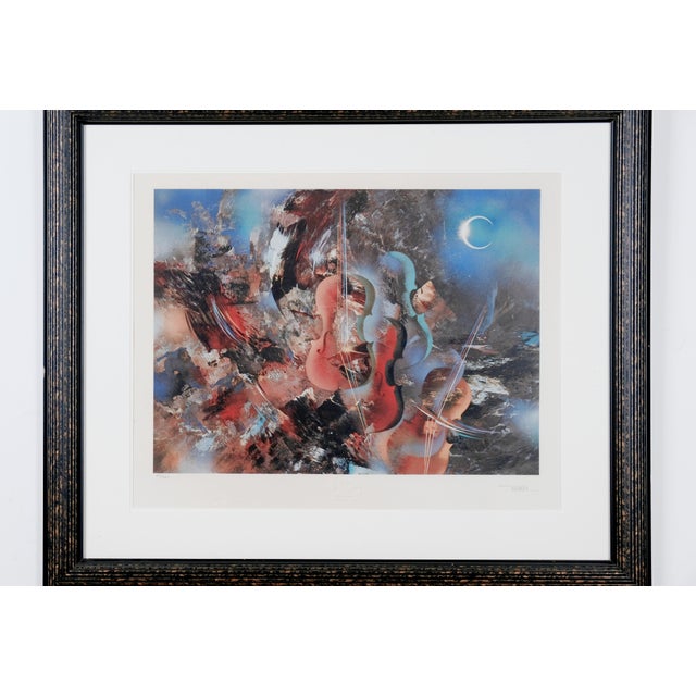 Excellent Condition 1980 Printing and Matte in Very Good Frame Leonardo Nierman "Musical Nocturne" Artist Hand Signed &...