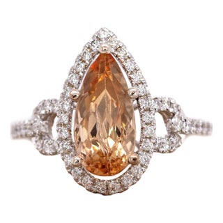 2.5cts, 12x6mm Imperial Topaz & Accented Natural Diamonds Ring in 14k Solid Gold For Sale