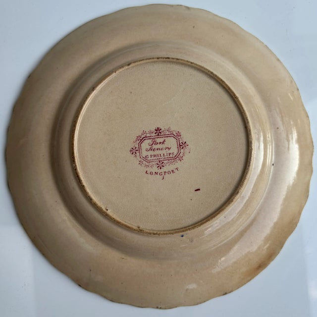 English Transferware Plate in Red With "Park Scenery" Pattern For Sale - Image 4 of 5