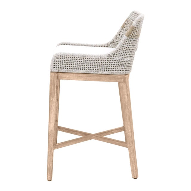 Tapestry Grey Mahogany Barstool, Taupe Stripe & Taupe/White Rope For Sale - Image 4 of 7