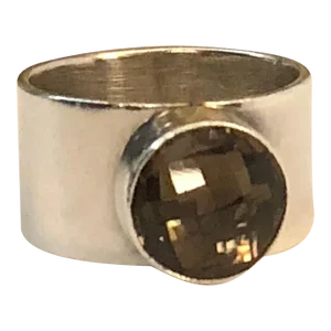 Late 20th Century Smoky Quartz Modernist Sterling Cocktail Ring Size 7.5