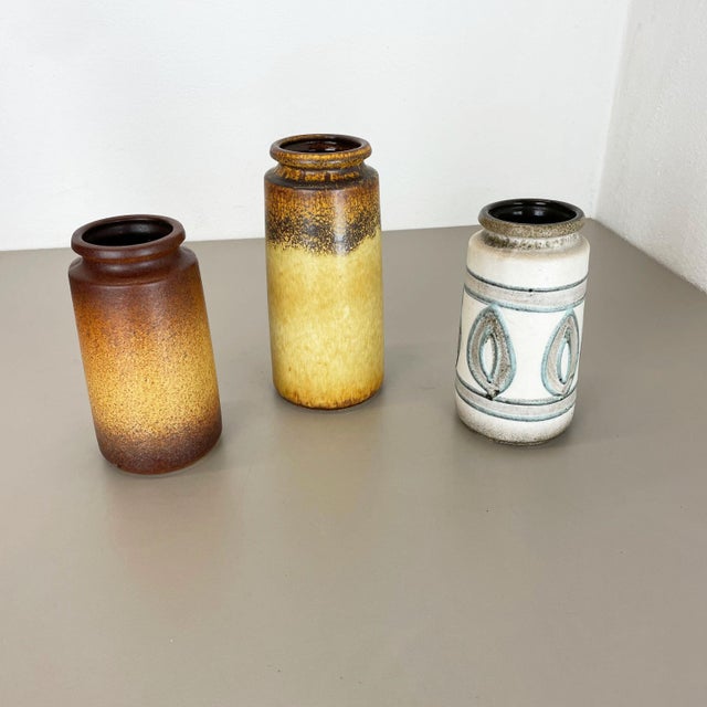 Multi-Color Pottery Fat Lava Vases from Scheurich, Germany, 1970s, Set of 3 For Sale - Image 3 of 18