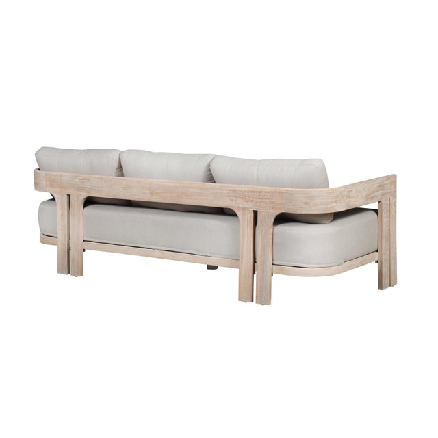 Paradiso Teak Wood Sofa Natural Look - Gray Fabric For Sale In Chicago - Image 6 of 11