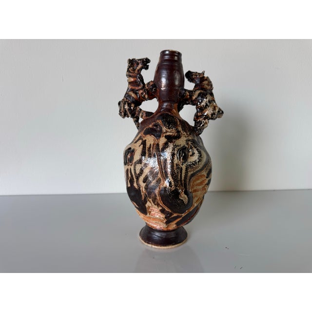 1980s Vintage Organic African Folk Art Style Sculptural Pottery Vase For Sale - Image 4 of 12