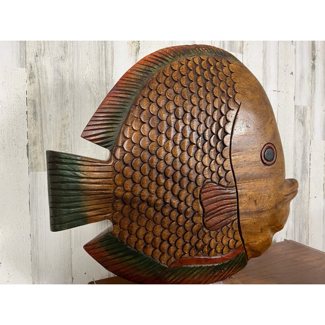 Vintage Solid Wood Hand -Carved Koi Fish For Sale - Image 9 of 12