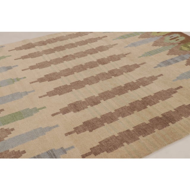 Rug & Kilim Contemporary Scandinavian Style Geometric Beige, Green & Blue Wool Rug by Rug & Kilim For Sale - Image 4 of 10