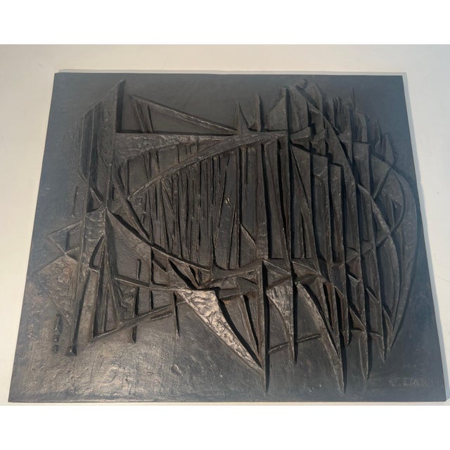1970s Modernist Cast Iron Fireback "sailboats". Signed F. Loriot. French. Circa 1970 For Sale - Image 5 of 12