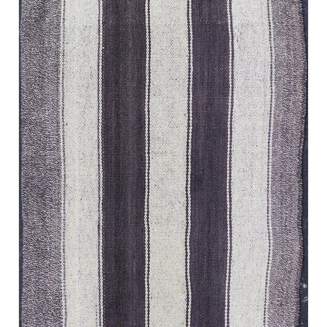 Transitional Mid 20th Century Vintage Turkish Kilim With Vertical Stripes in Brown and Cream For Sale - Image 3 of 10