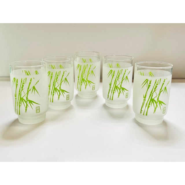 Late 20th Century Bamboo Frosted Glasses- Set of 5 For Sale In Jacksonville, FL - Image 6 of 9