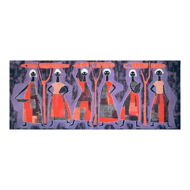 60s Vintage Mid-Century Modern Huge Mural Size Cubist Textile Fiber Art Wall Hanging Women For Sale