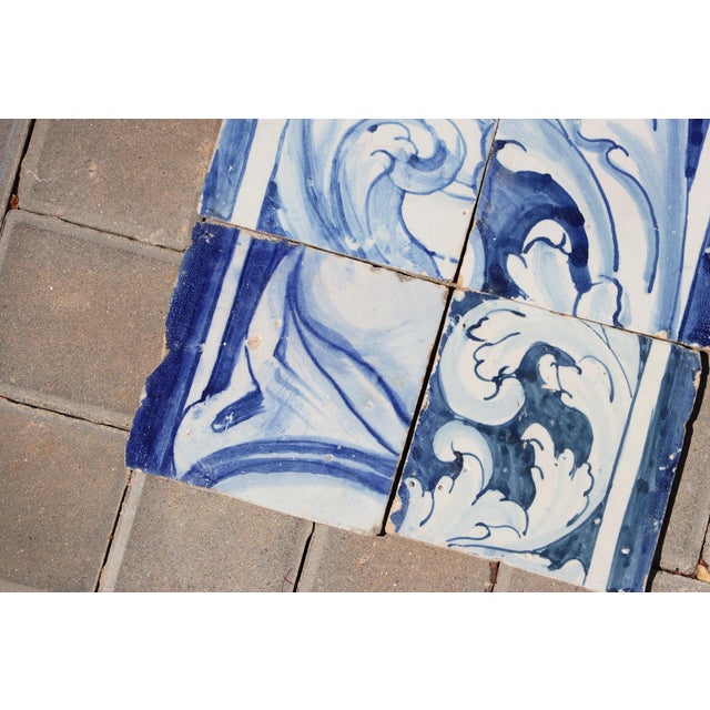 Ceramic Antique 18th Century Portuguese Baroque Scrollwork Tiles in Cobalt Blue & White, Antique Set of 6 For Sale - Image 7 of 8