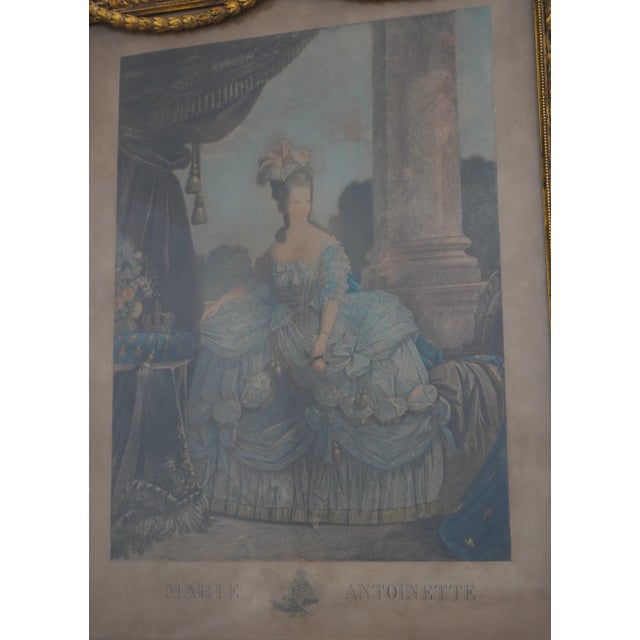 Sculpture Materials Pair Stunning Vintage French Royalty Framed Colored Engravings For Sale - Image 7 of 15