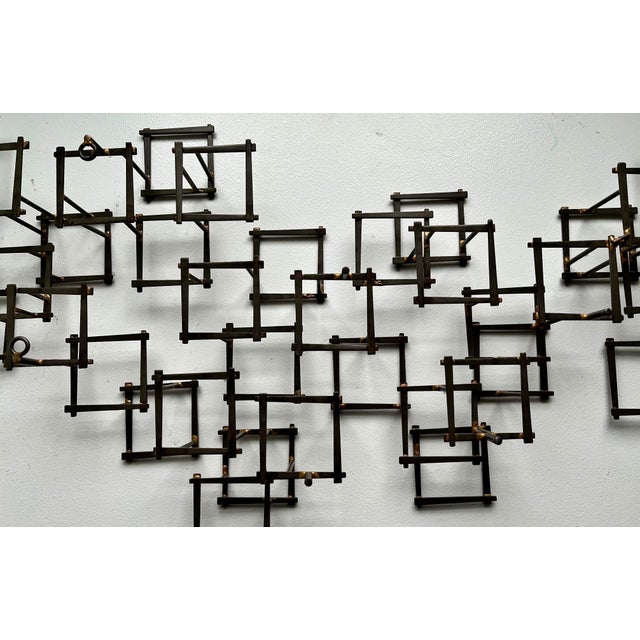 Brown Vintage Brutalist Abstract Metal Nail Wall Art Sculpture, circa 1970 For Sale - Image 8 of 12