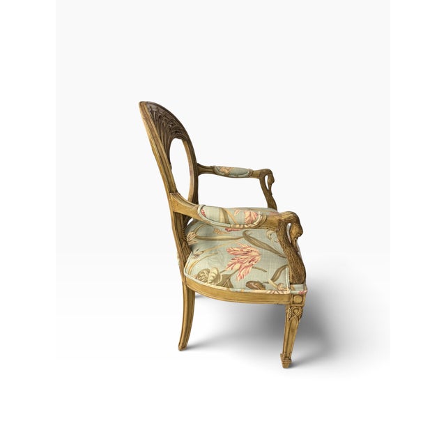 Vintage Italian Neoclassical Giltwood Bird Arm Chair With Botanical Floral Upholstery For Sale In Miami - Image 6 of 14