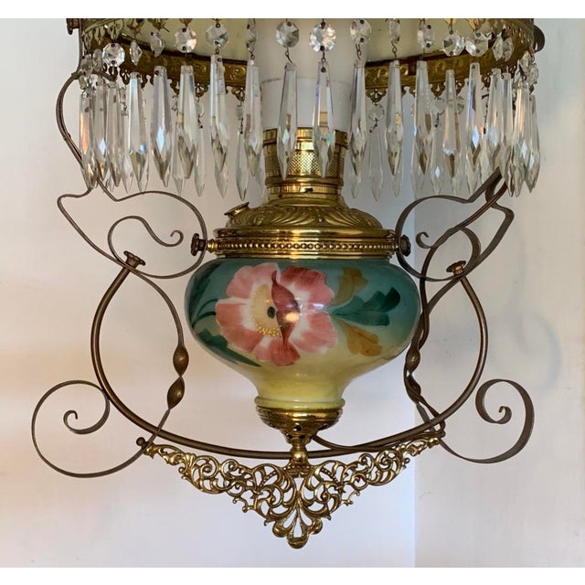 Antique Victorian Hanging Electrified Oil Lamp With ...