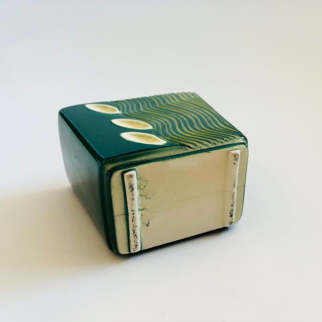 Green MCM Green and White Ceramic Planter For Sale - Image 8 of 8