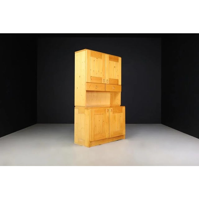 Att. Charlotte Perriand pine cabinet for Les Arcs, France 1970s This is a of a pine cabinet attributed to Charlotte...