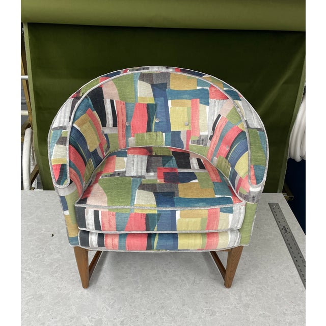 Dove Gray 1950s Lawrence Peabody for Richardson Nemschoff Horseshoe Armchair Reupholstered For Sale - Image 8 of 8