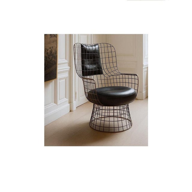 Metal Wireframe Armchair in Bronze and Leather by Marsica Fossati For Sale - Image 7 of 8